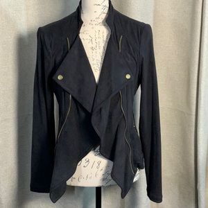 INC Macys Faux Suede Jacket Medium Black STRETCH